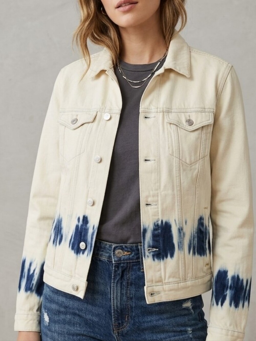 ​Scotch & Soda Amsterdams Blauw Tie Dye Denim Jacket Organic Cotton Size M